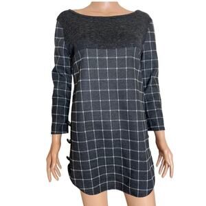 Dolce Bianca brand gray Window pane sheath dress 3/4 sleeve SZ SM
